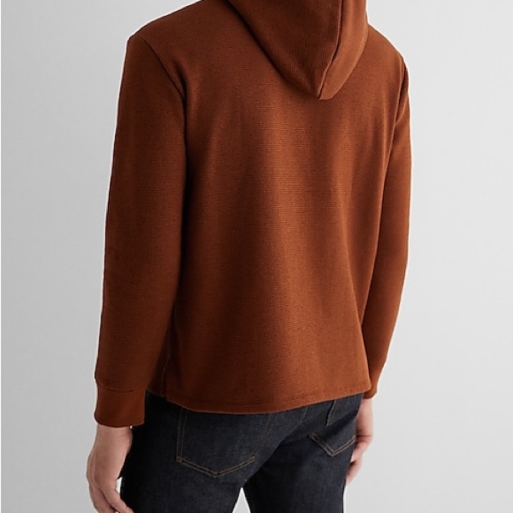 Express Men's Relaxed Mini Geo Textured Hoodie - Brown - Picture 3 of 8